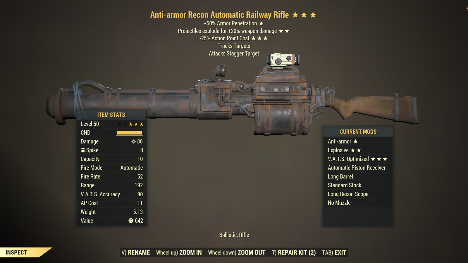 Anti-armor【Explosive + V.A.T.S. Optimized】Railway Rifle